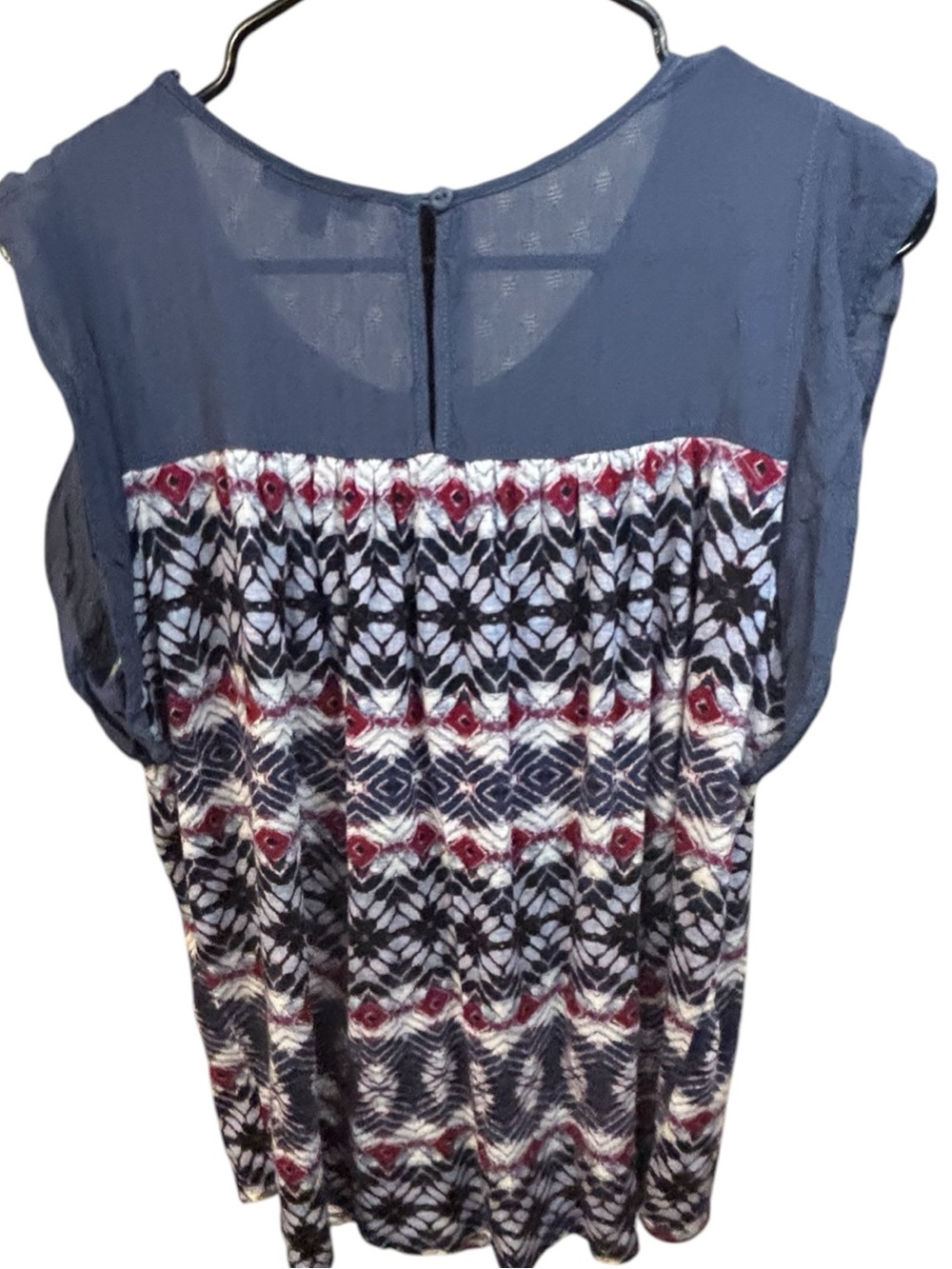 RXB Navy Cap Sleeve Mixed-Print Blouse with Burgundy Accents - Picture 2 of 5